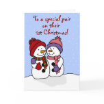 Hugging snowmen twins Christmas card