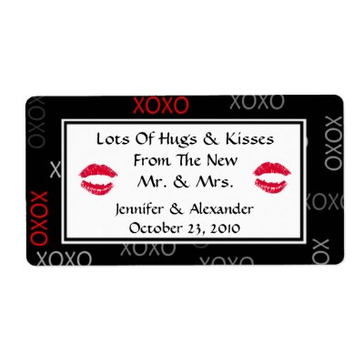 Hugs and Kisses Black Red Wedding Favor Labels by csinvitations