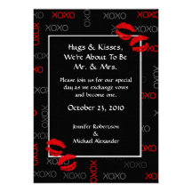 Hugs and Kisses Black Red Wedding Invitations