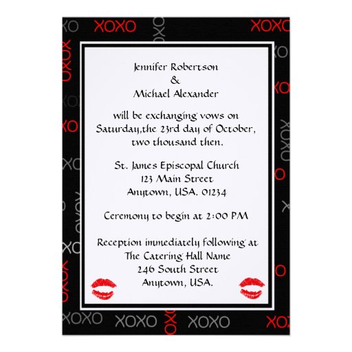 Hugs and Kisses Black Red Wedding Invitations
