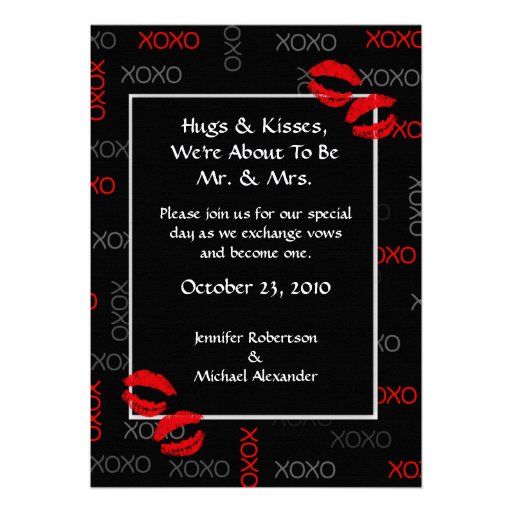 Hugs and Kisses Black Red Wedding Invitations