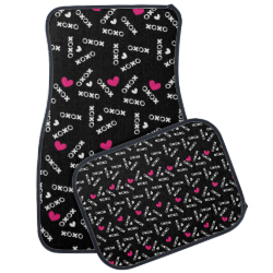 Hugs And Kisses Black White With Pink Love Hearts Car Mat
