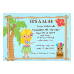 Hula Blonde Girl Luau Birthday Invitation