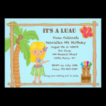 Hula Blonde Girl Luau Birthday Invitation invitations