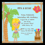Hula Blonde Girl Luau Square Birthday Invitation invitations