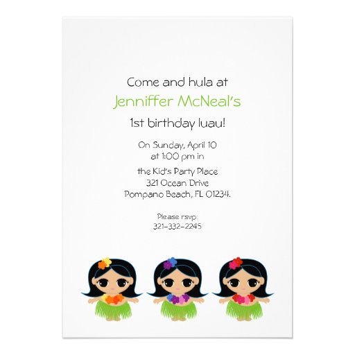 hula cutie BIRTHDAY PARTY invitation (front side)