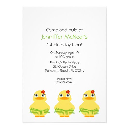 hula ducky BIRTHDAY PARTY invitation