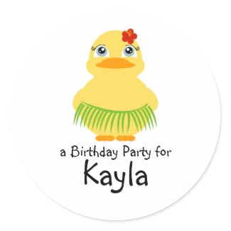hula DUCKY LUAU custom BIRTHDAY keepsake label sticker