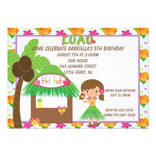 Hula Girl at Tiki Hut Birthday Invitation