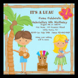 Hula Girl & Boy Luau Square Birthday Invitation invitations