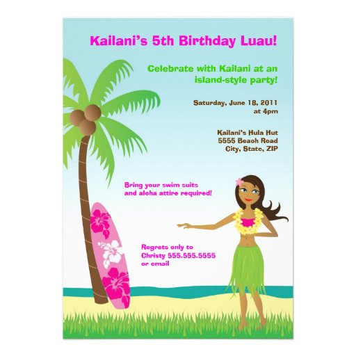 Hula Girl Luau at the Beach Birthday Invitation