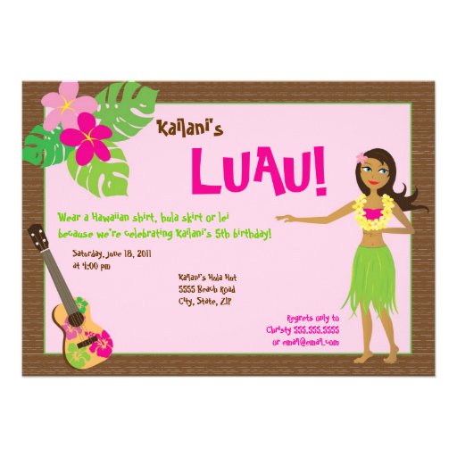Hula Girl Luau Birthday Invitation