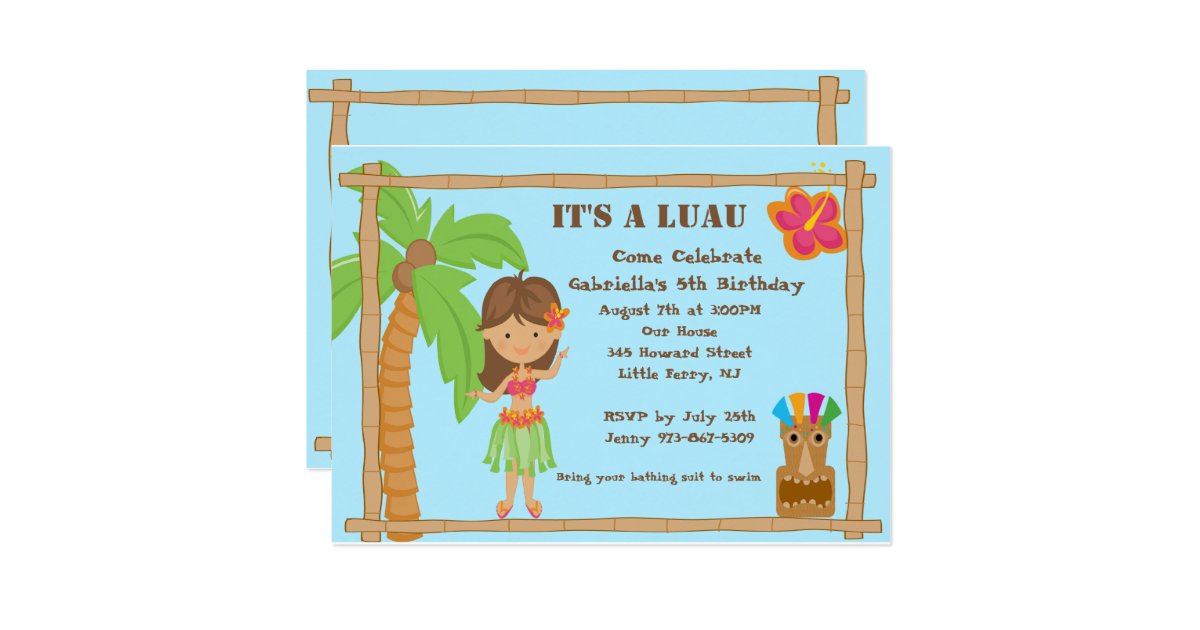 Hula Girl Luau Birthday Invitation Zazzle
