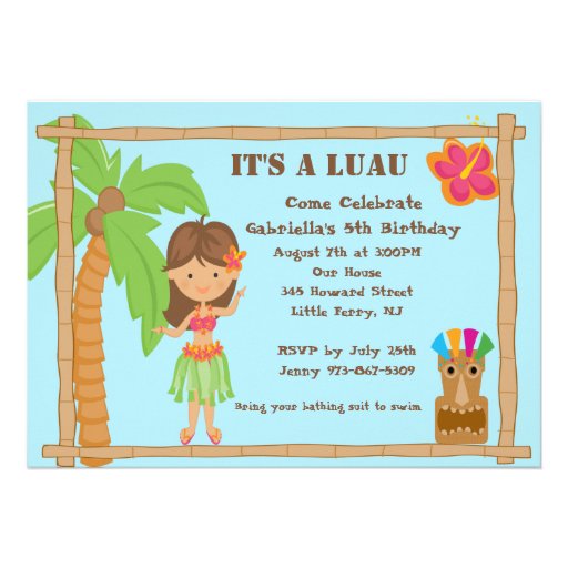 Hula Girl Luau Birthday Invitation