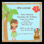 Hula Girl Luau Square Birthday Invitation invitations