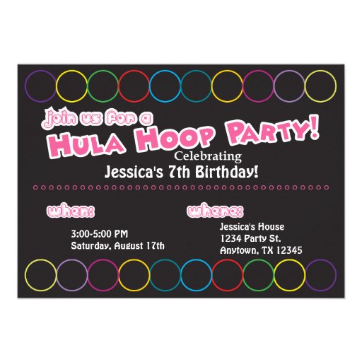 Hula Hoop Birthday Party Information Invites