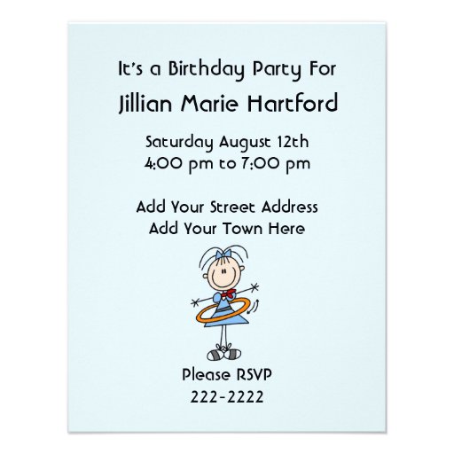 Hula Hoop Stick Figure Girl Birthday Invites