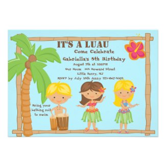 Hula Kids Luau Birthday Invitation