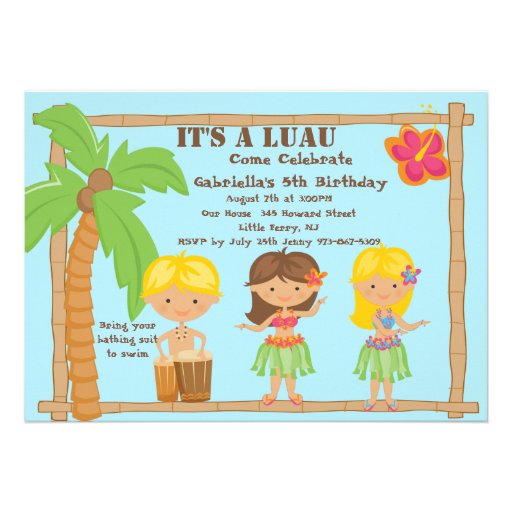 Hula Kids Luau Birthday Invitation