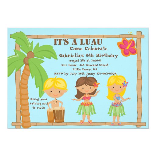 Hula Kids Luau Birthday Invitation (front side)