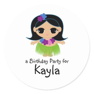 Personalized Stickers on Hula Luau Cutie Custom Birthday Keepsake Label Sticker