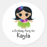 hula LUAU cutie custom BIRTHDAY keepsake label Round Stickers