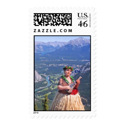 Hula Man in Banff, Canada Postage by joeyartist