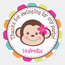 Hula Monkey Luau Birthday Party Favor Stickers