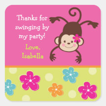 Hula Monkey Luau Bithday Party Favor Stickers