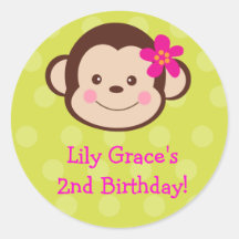 Hula Monkey Luau favor sickers seals labels kids Round Sticker