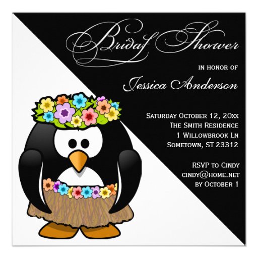 Hula Penguin Bride Bridal Shower Invite