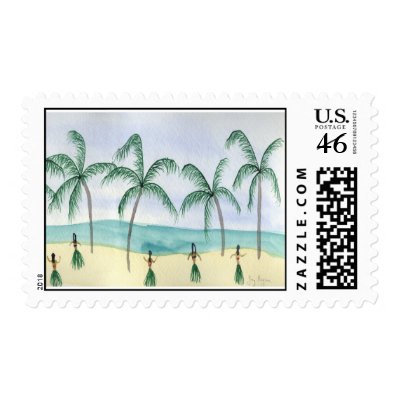 Hulas on the Beach Custom Postage by ginyhogan