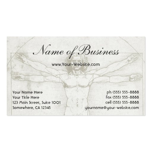 Human Anatomy, Vitruvian Man by Leonardo da Vinci Business Card Templates (front side)