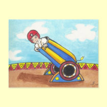 Human Cannonball circus + side show art postcard