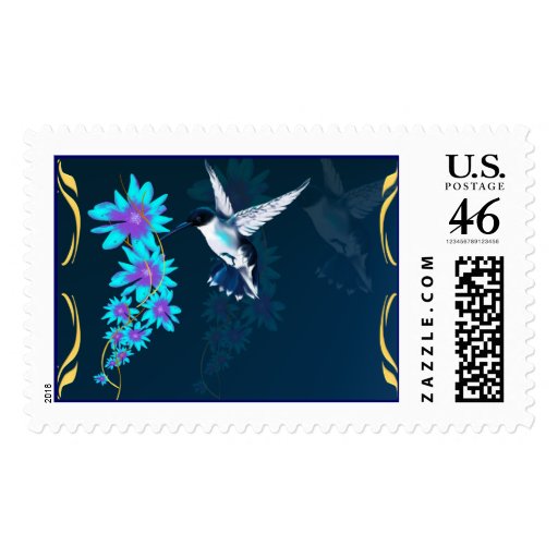 Humming Bird In Blue Postage
