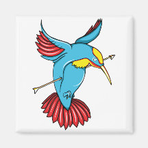 Humming Bird ~ Vintage Forties Tattoo Bird Art Fridge Magnets