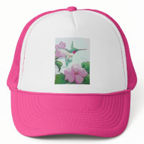 Humming bird wild pink flower hibiscus hat