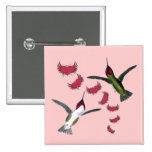 Humming Birds Grunge Hearts with Wings Buttons