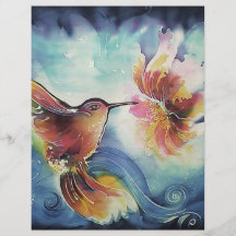 HummingBird and Flower Silk Art Painting Full Color Flyer