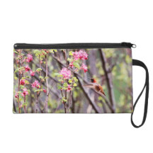 Hummingbird and Pink Flowers Wristlet Clutches