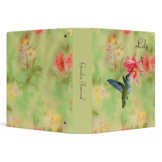 Hummingbird and Pink Lily on Floral Pattern Vinyl Binder