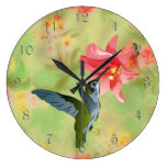Hummingbird and Pink Lily on Floral Pattern Clocks