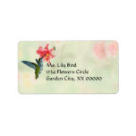 Hummingbird and Pink Lily on Floral Pattern Custom Address Label