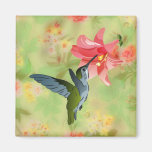 Hummingbird and Pink Lily on Floral Pattern Magnets