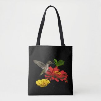 Hummingbird and Red Flower Garden Floral Tote Bag