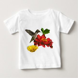 Hummingbird and Zinnia Flowers Baby T-shirt