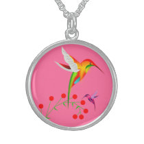 Hummingbird & Berries Sterling Silver Necklace