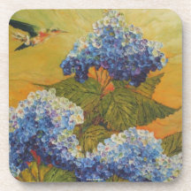 Hummingbird & Blue Hydrangea Coasters