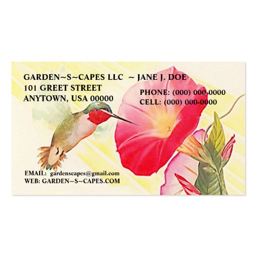 HUMMINGBIRD BUSINESS CARDS ~ MAKE A STATEMENT! (front side)