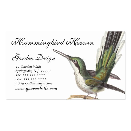 Hummingbird Cards, Garden Designer, Gift Shop, etc Business Card (front side)